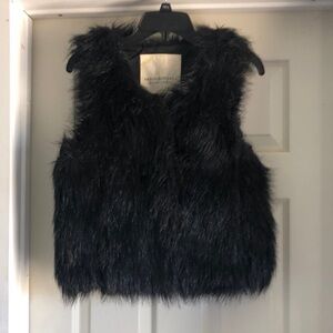 Vintage Ralph Lauren Denim Supply Black Faux Fur Vest Size XS